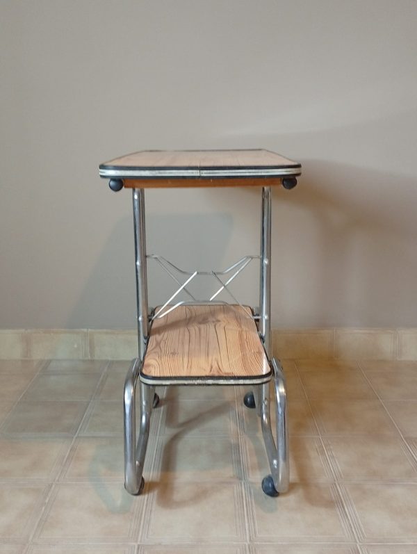 Mesa De Tv Vintage Formica Y Metal. Marrón Claro - Imagen 3