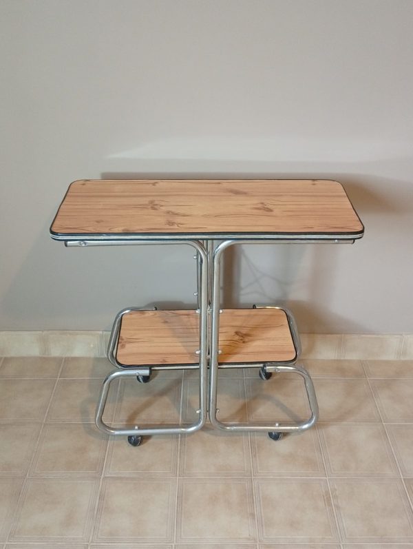 Mesa De Tv Vintage Formica Y Metal. Marrón Claro - Imagen 2