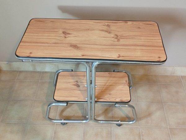 Mesa De Tv Vintage Formica Y Metal. Marrón Claro - Imagen 4