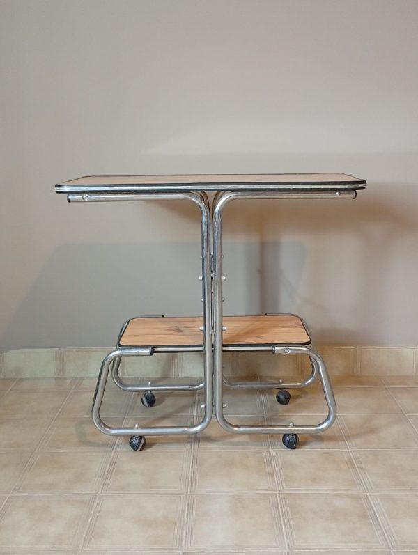 Mesa De Tv Vintage Formica Y Metal. Marrón Claro - Imagen 5
